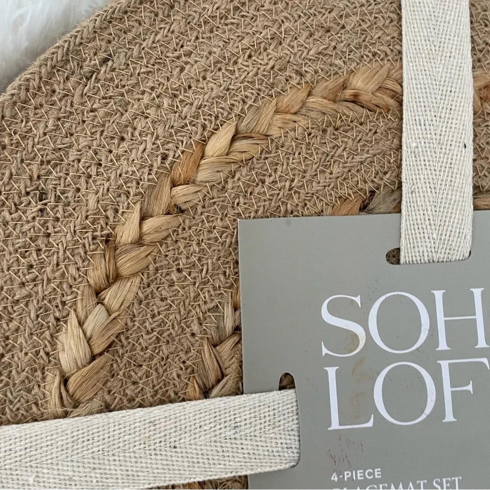 Soho Loft Jute 15” round placemats set of four NWT Boho Farmhouse